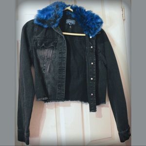 Ci Sono cropped Denim Jacket Detachable Blue Fur